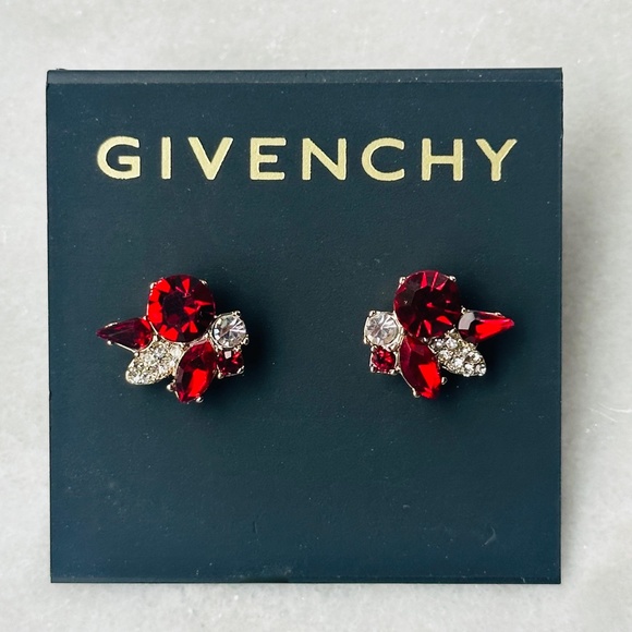 GIVENCHY RUBY & DIAMOND CLUSTER STUD EARRINGS. - Picture 1 of 3